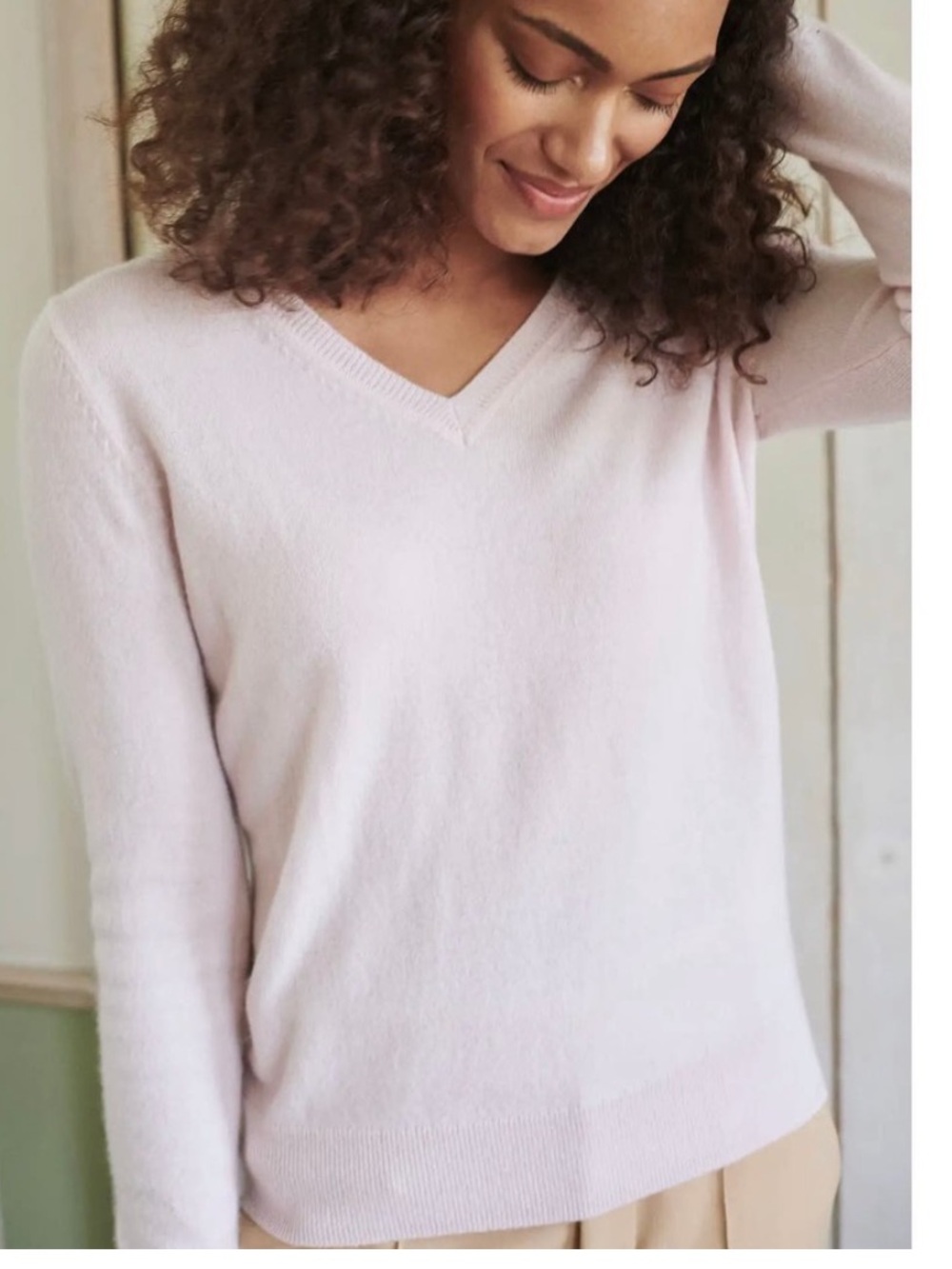 QUINCE petal pink Mongolian Cashmere V-Neck Sweater Size Medium